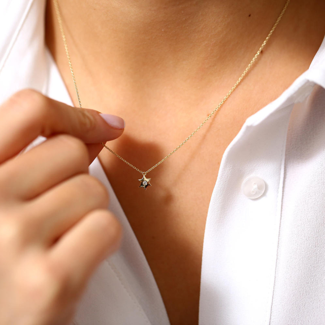 Jewish Jewelry Sterling Silver Solitaire Dainty Magen Star of David Necklace