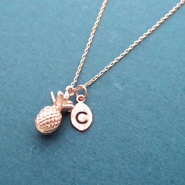 Sterling Silver Rose Gold Letter Initial Pineapple Necklace for Christmas Gift