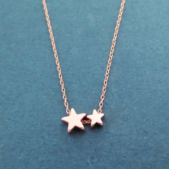 Delicate Jewelry Sterling Silver High Polish Double Small Five Point Star Necklace