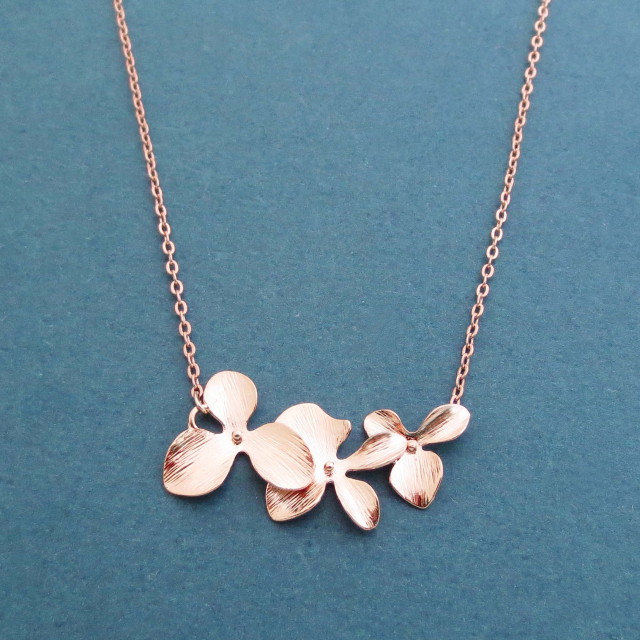 925 Sterling Silver Rose Gold Orchid Necklace for Wedding