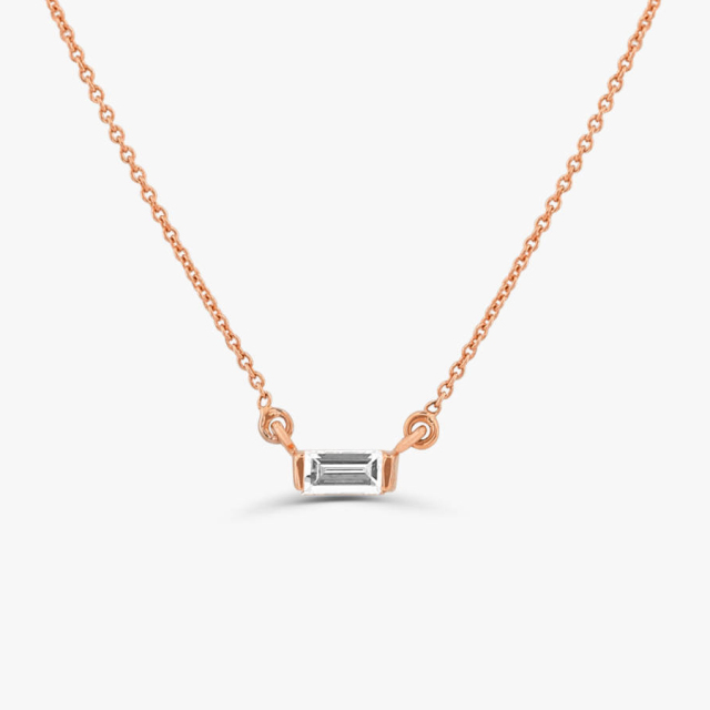 Dainty Sterling Silver Mini Baguette Cubic Zirconia Necklace