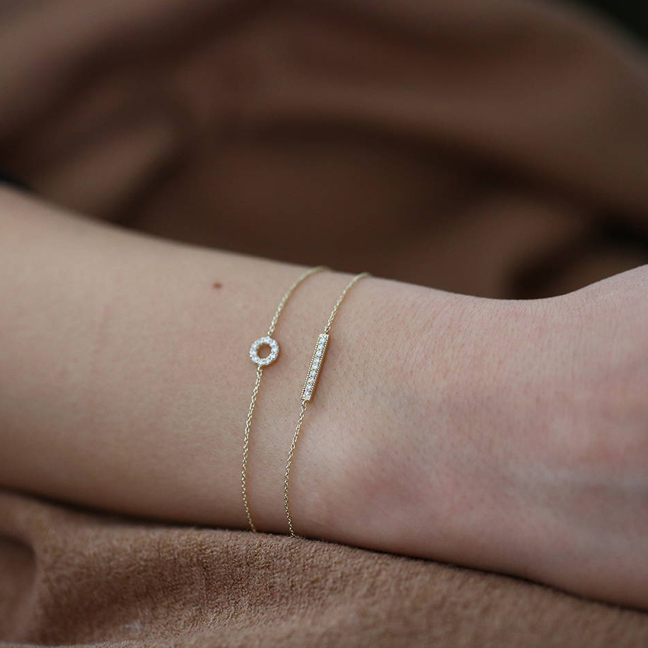 Dainty Sterling Silver Pave Set Cubic Zirconia Mini Bar Bracelet