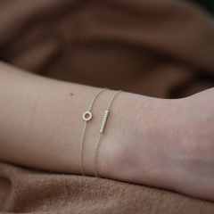 Dainty Sterling Silver Pave Set Cubic Zirconia Mini Bar Bracelet