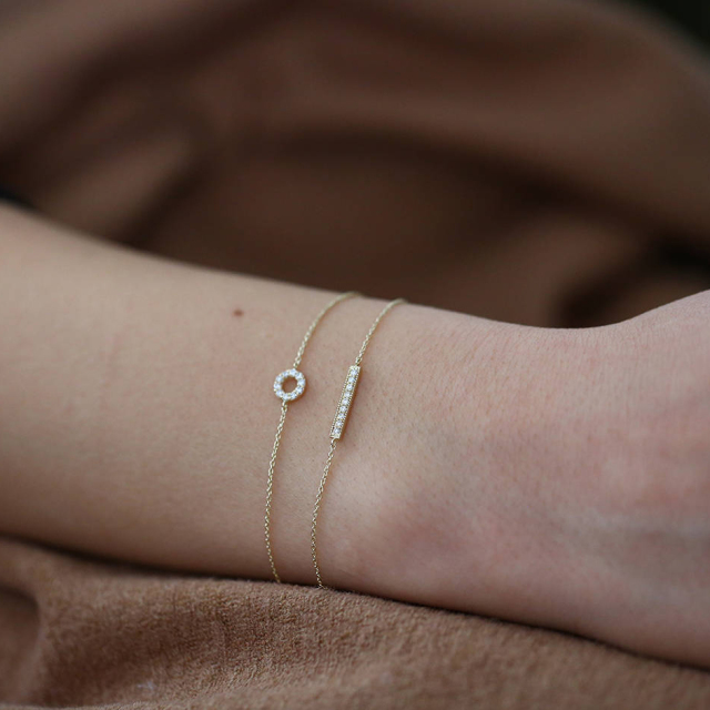 Dainty Sterling Silver Pave Set Cubic Zirconia Mini Bar Bracelet