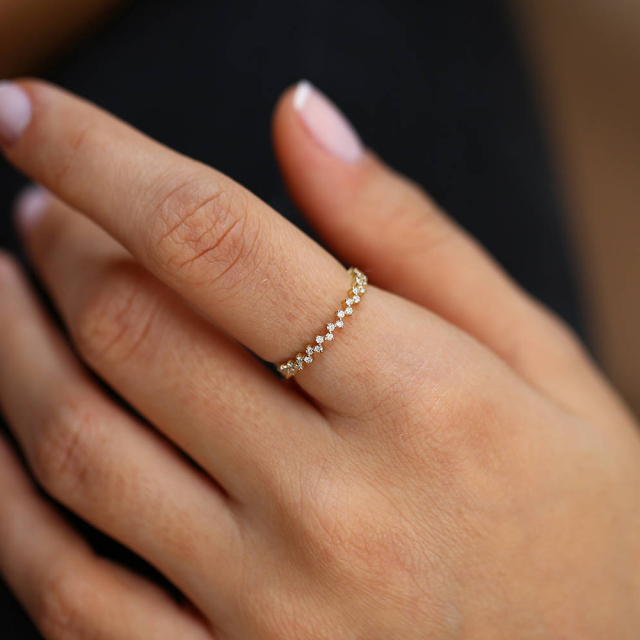 Sterling Silver Full Eternity Band Zig Zag Wedding Stackable CZ Ring