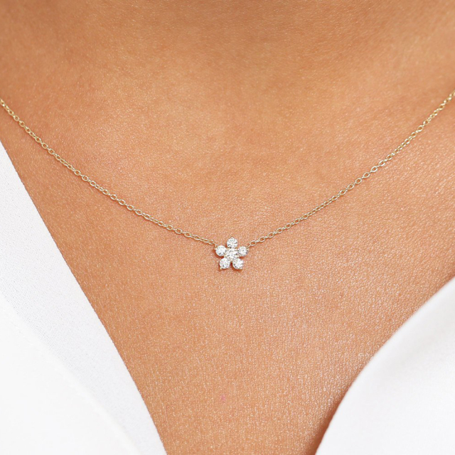 Dainty Sterling Silver CZ Cluster Flower Necklace for Birthday Gift