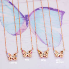 Sterling Silver Rose Gold Butterfly Birthstone Necklace