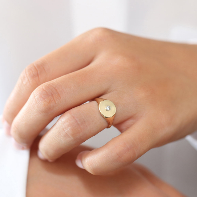 Cubic Zirconia Bezel Set Pinky Signet Ring Promise Ring