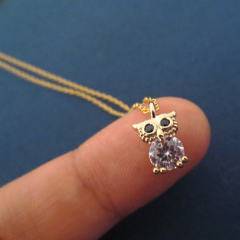 Lovely Design Sterling Cubic Zirconia Owl Necklace for Girls