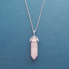 Europe Jewelry Sterling Silver Natural Rose Quartz Gemstone Bar Necklace
