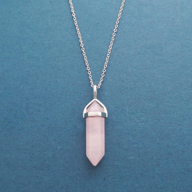 Europe Jewelry Sterling Silver Natural Rose Quartz Gemstone Bar Necklace