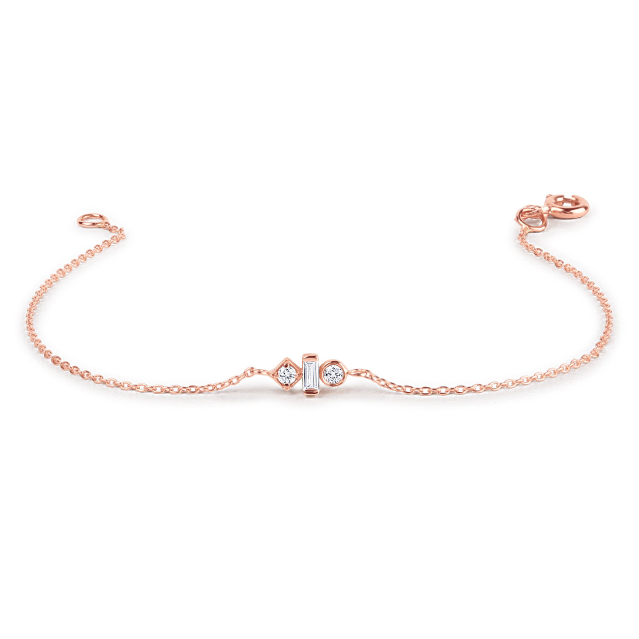 Minimalist Sterling Silver Baguette abd Round Cut CZ Dainty Bracelet