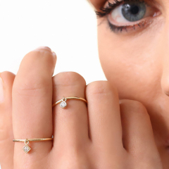Sterling Silver Solitaire Thin Dangling Charm Stacking Ring