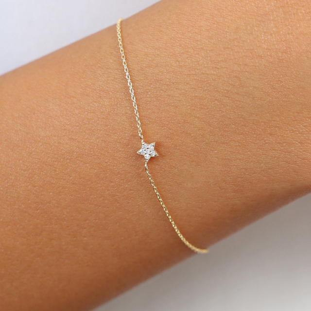 Dainty Sterling Silver Cubic Zirconia Tiny Star Bracelet for Women