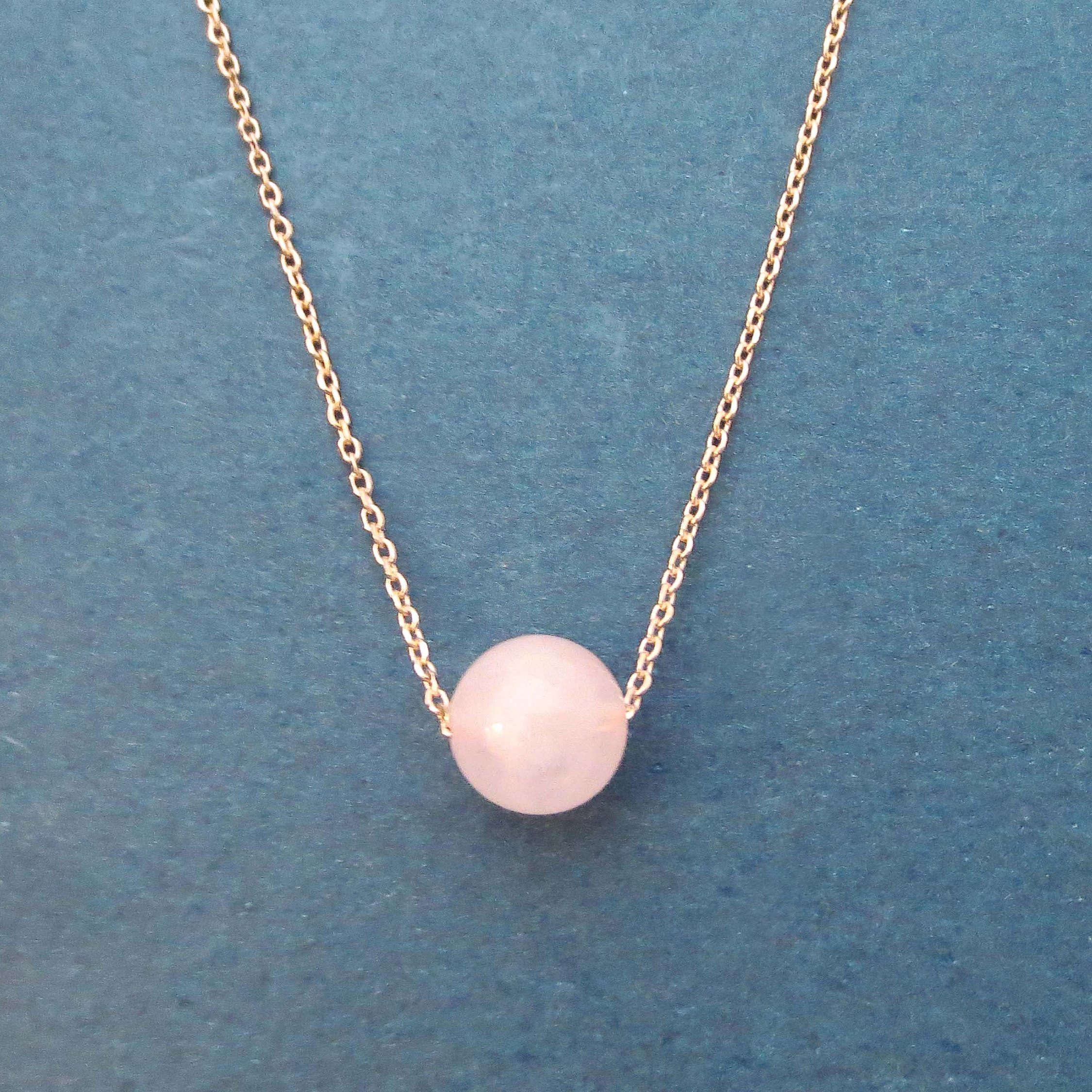 Dainty Sterling Silver Rose Gold Plated Rose Quartz Ball Necklace