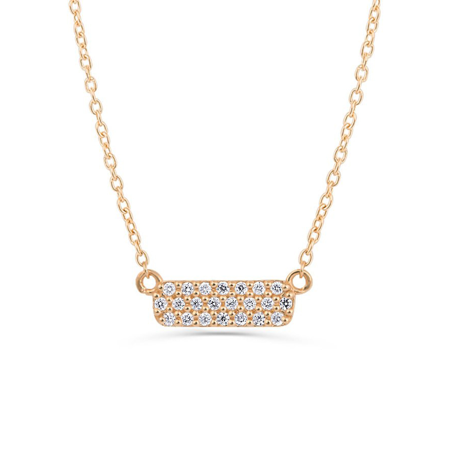Sterling Silver Micro Pave Cubic Zirconia Small Horizontal Bar Necklace