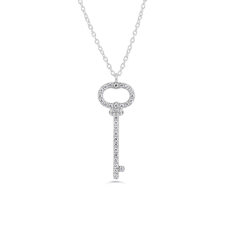 Deliate Design Sterling Silver Cubic Zirconia Key Charm Necklace
