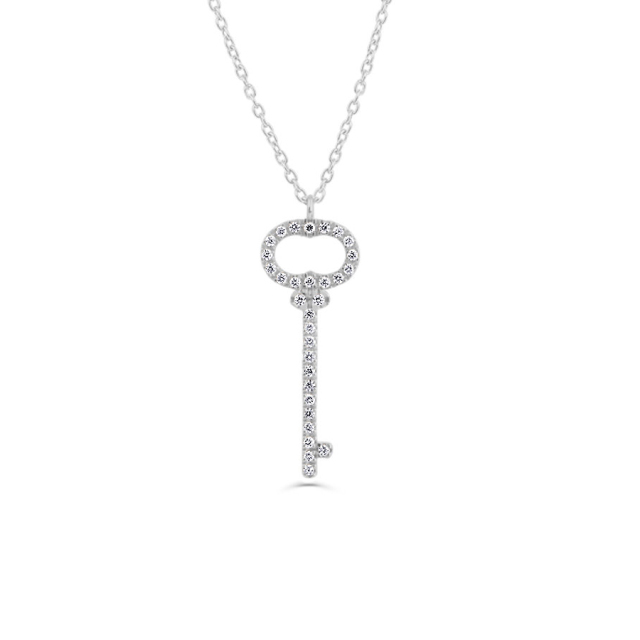 Deliate Design Sterling Silver Cubic Zirconia Key Charm Necklace