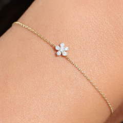 14K Gold Sterling Silver CZ Cluster Flower Design Dainty Bracelet