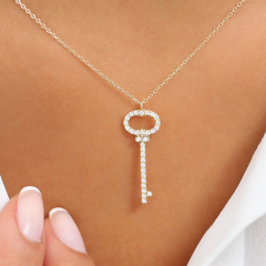 Deliate Design Sterling Silver Cubic Zirconia Key Charm Necklace