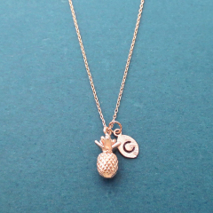 Sterling Silver Rose Gold Letter Initial Pineapple Necklace for Christmas Gift