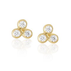 Small Design Sterling Silver Three Cubic Zirconia Tiny Stud Earrings