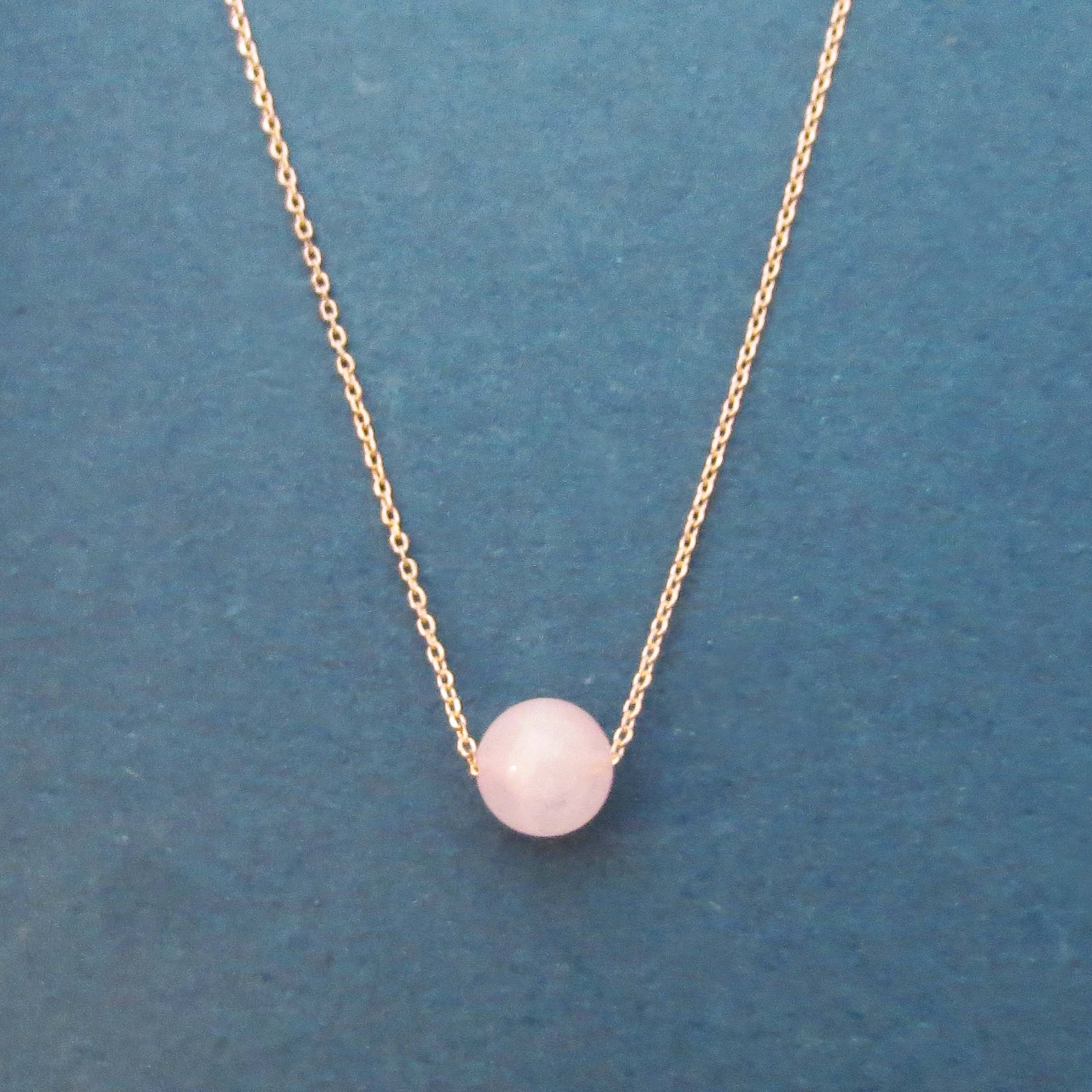 Dainty Sterling Silver Rose Gold Plated Rose Quartz Ball Necklace