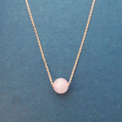 Dainty Sterling Silver Rose Gold Plated Rose Quartz Ball Necklace