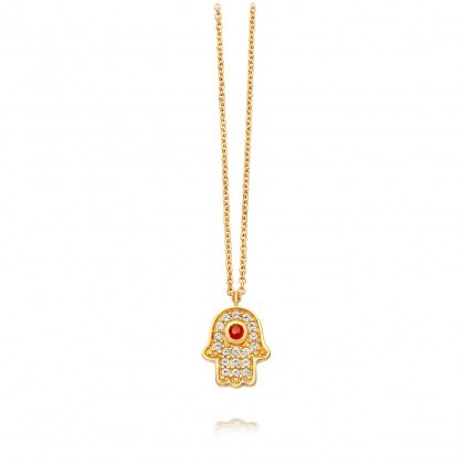 Jewish Jewelry Sterling Silver Ruby CZ Dainty Hamsa Hand Necklace