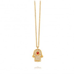 Jewish Jewelry Sterling Silver Ruby CZ Dainty Hamsa Hand Necklace