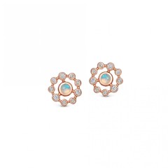 Dainty Sterling Silver Cubic Zirconia and Lad Opal Circle Stud Earrings