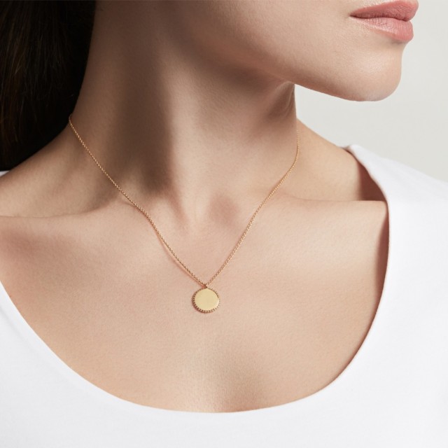 Sterling Silver Beaded Engravable Disc Pendant Necklace