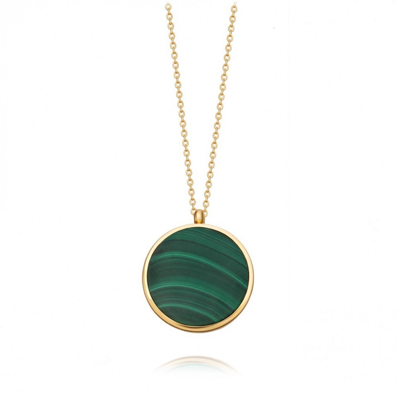 Sterling Silver Natural Malachite Round Pendant Necklace