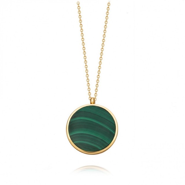 Sterling Silver Natural Malachite Round Pendant Necklace