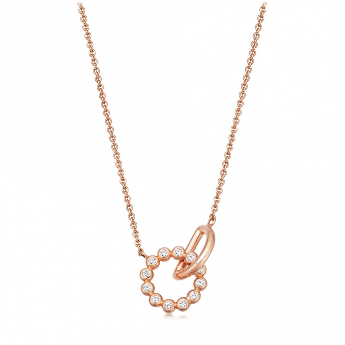 Rose Gold Sterling Silver Cubic Zirconia Interlocking Necklace