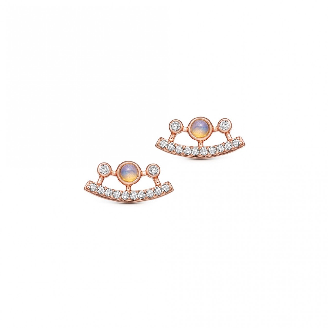 Dainty Sterling Silver Cubic Zirconia and Lab Opal Ellipse Stud Earrings