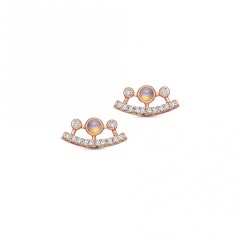 Dainty Sterling Silver Cubic Zirconia and Lab Opal Ellipse Stud Earrings