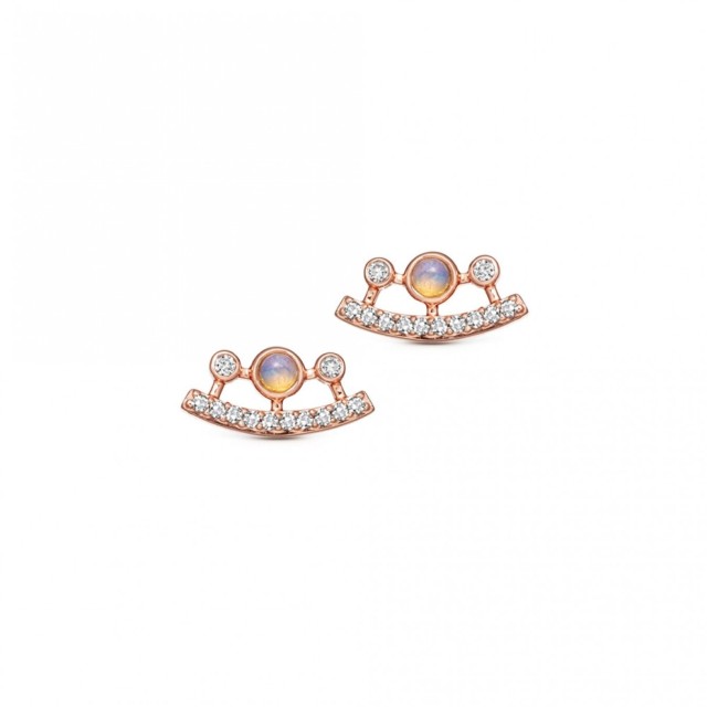 Dainty Sterling Silver Cubic Zirconia and Lab Opal Ellipse Stud Earrings