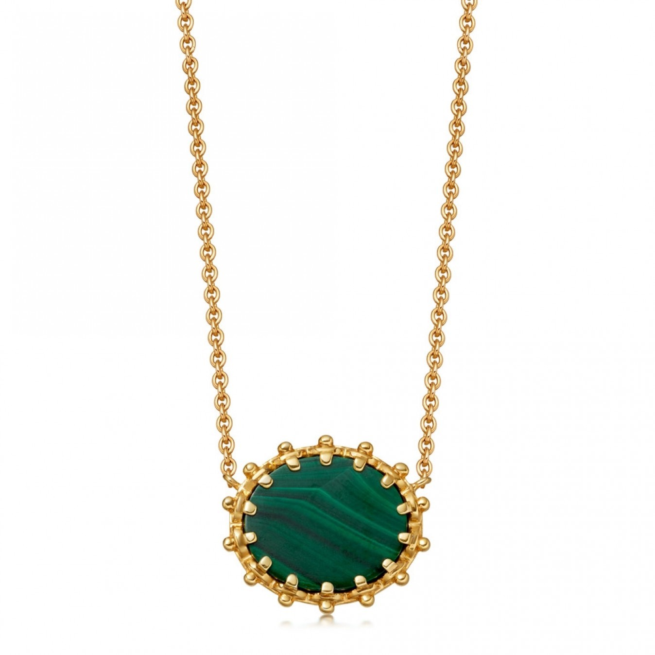 14K Gold Sterling Silver Malachite Oval Pendant Necklace