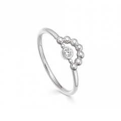 Sterling Silver Solitaire Mini Beaded Half Circle Ring