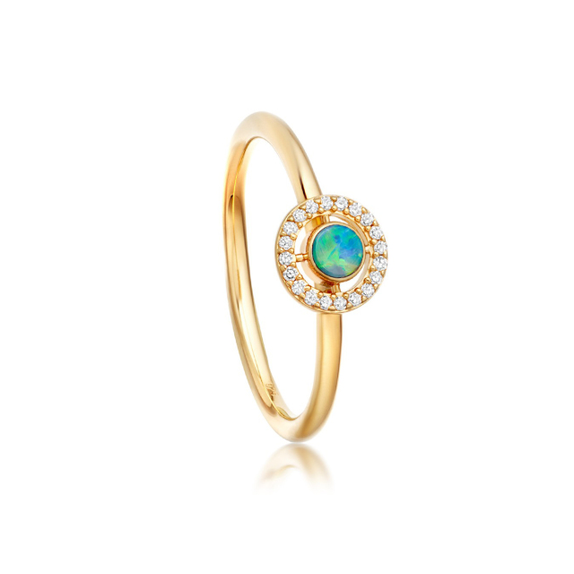 Sterling Silver Cubic Zirconia Opal Mini Round Ring