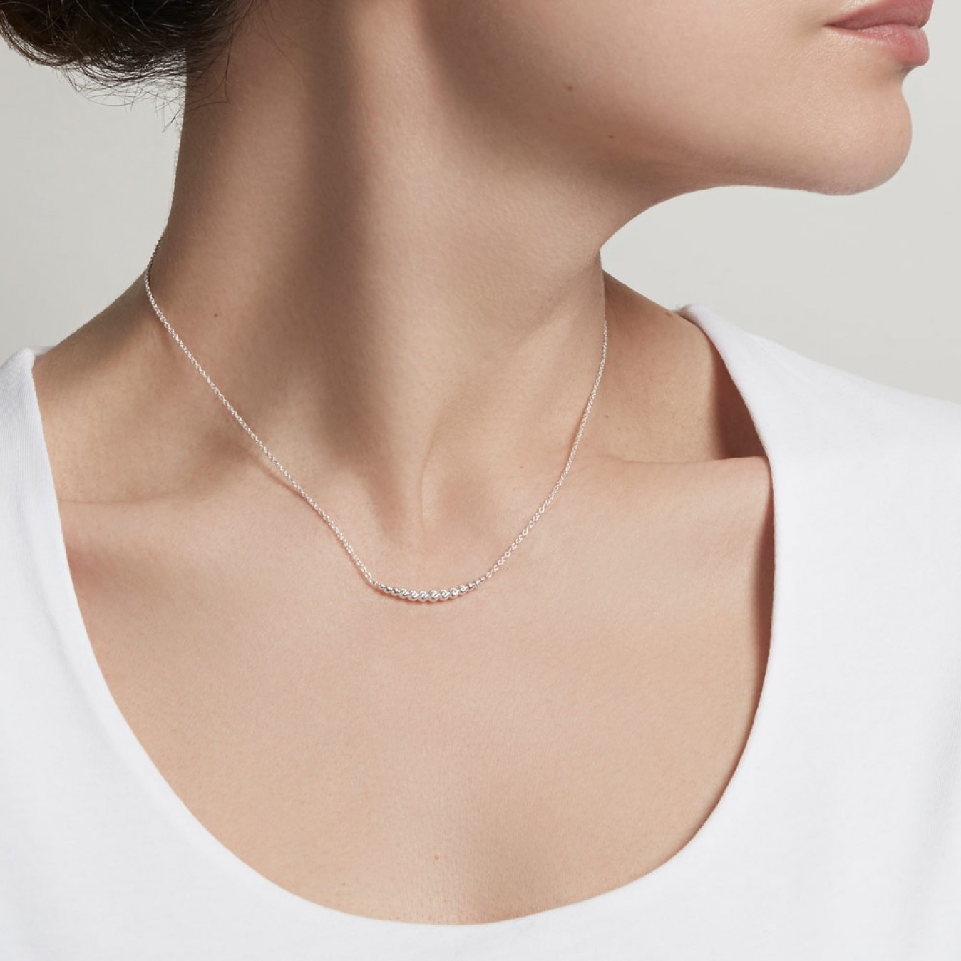 Sterling Silver Cubic Zirconia Beaded Curved Bar Necklace
