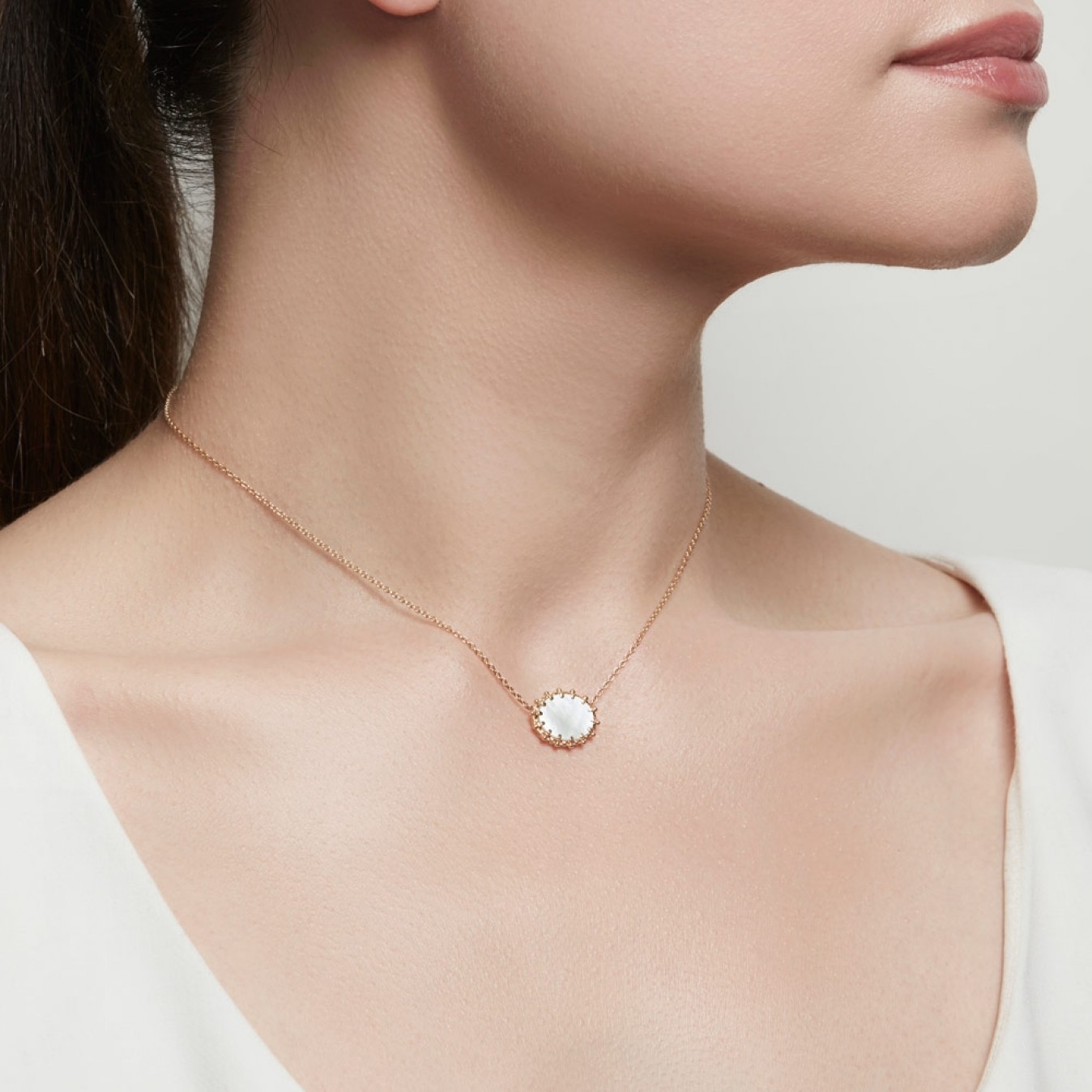 14K Gold Sterling Silver Mother of Pearl Oval Pendant Necklace