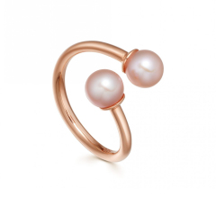 Dainty Sterling Silver Pearl Open Ring with Adjustable Size