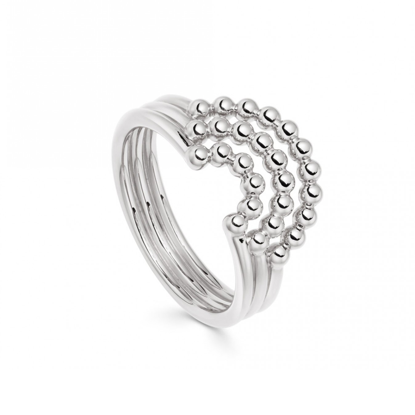 Sterling Silver Three Pieces Mini Beaded Curved Stackable Ring