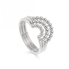 Sterling Silver Three Pieces Mini Beaded Curved Stackable Ring