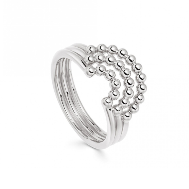 Sterling Silver Three Pieces Mini Beaded Curved Stackable Ring