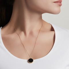 Deliate Sterling Silver Black Onyx Round Pendant Necklace