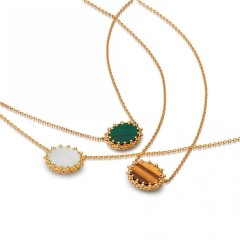14K Gold Sterling Silver Mother of Pearl Oval Pendant Necklace