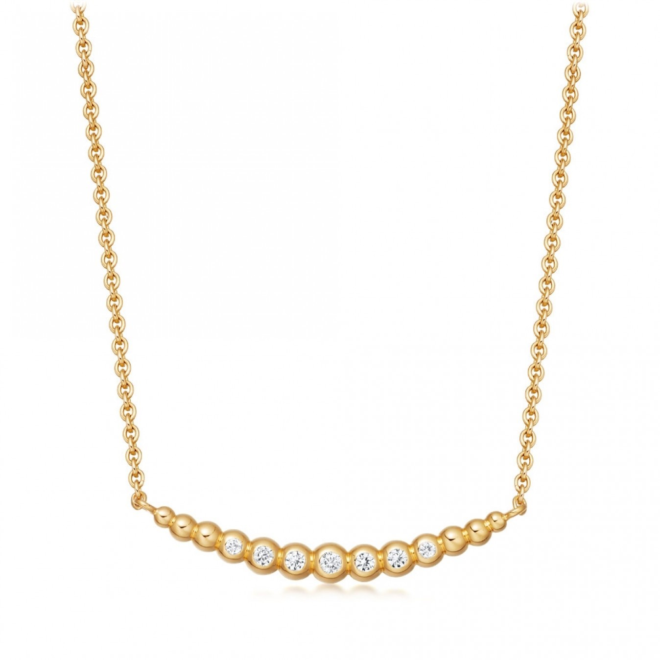 Sterling Silver Cubic Zirconia Beaded Curved Bar Necklace
